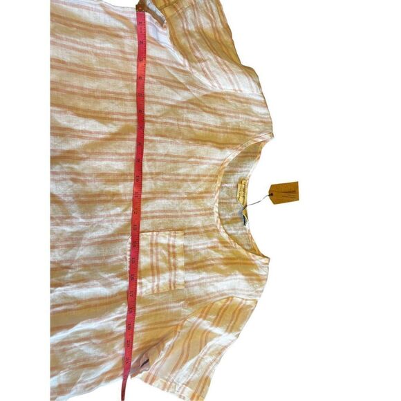 Christian Siriano white pink striped 100% linen high low blouse shirt large new - Picture 4 of 6